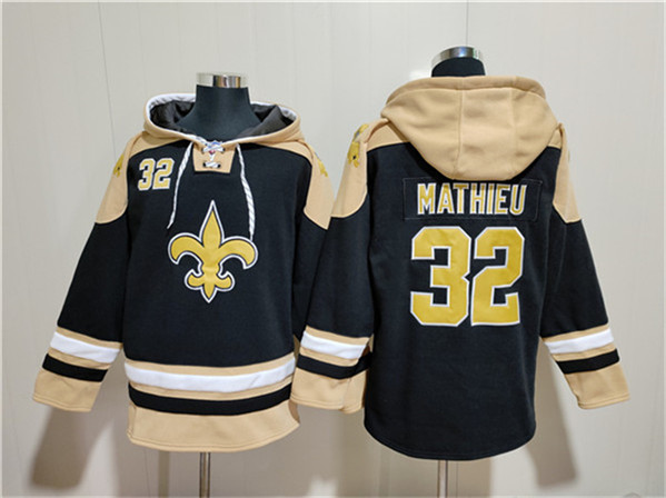 Men's New Orleans Saints #32 Tyrann Mathieu Black Ageless Must-Have Lace-Up Pullover Hoodie